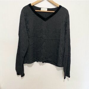 J. Jill Black‎ Embroidered V-Neck Long Sleeve Top XL Textured Floral Made in USA